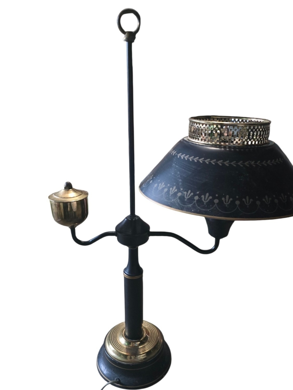 Vintage Matte Black and Brass Bouillotte-Style Student Desk Lamp